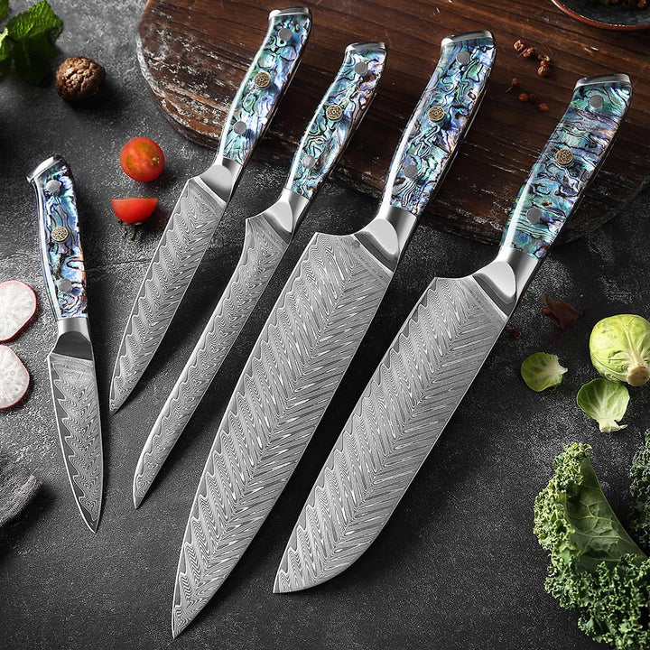 shāpu シャープ  Damascus Steel Knife with Abalone Handle