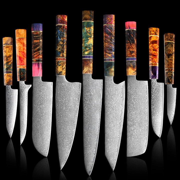 shāpu シャープ  Japanese Damascus Steel Knife With Coloured Octagonal Handle