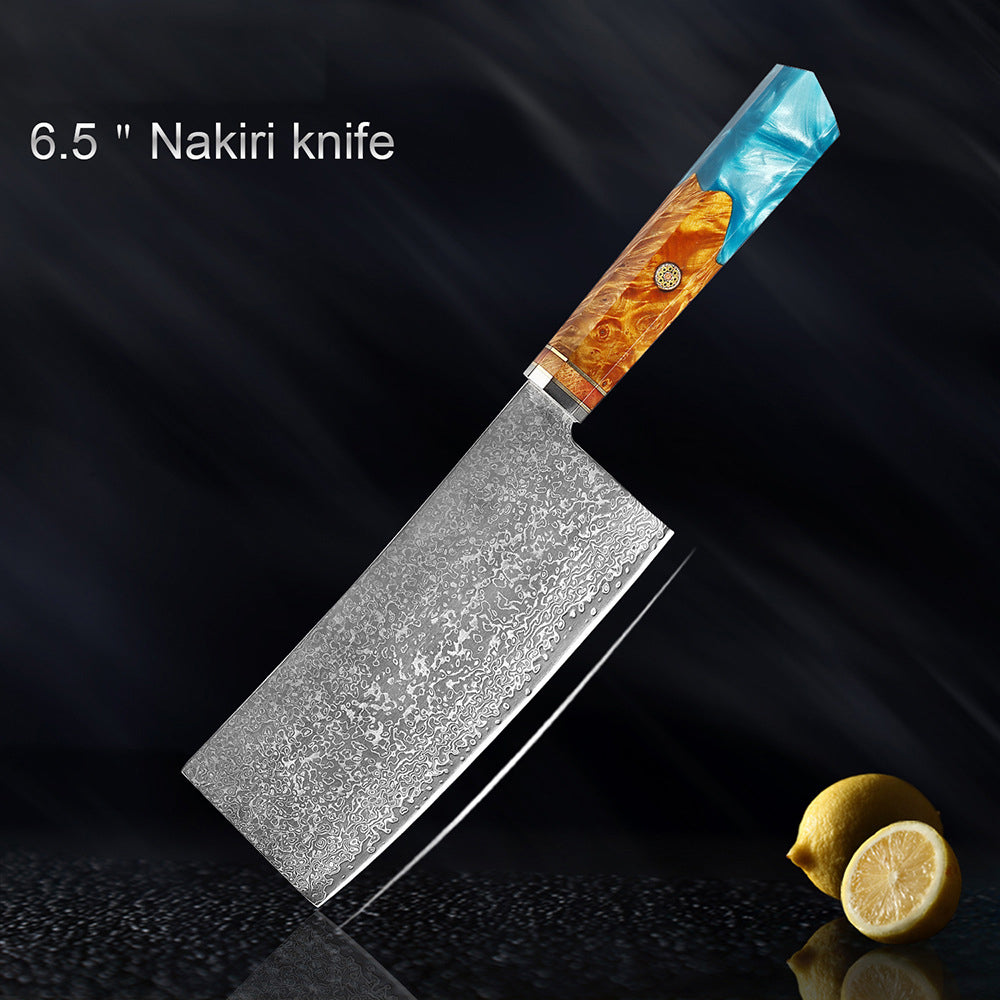 shāpu シャープ  Japanese Damascus Steel Knife With Blue Resin Handle